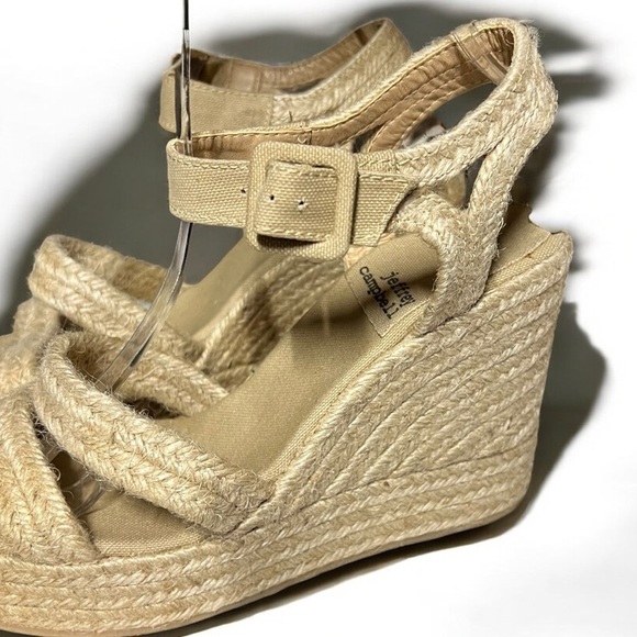 🌻NEW NWOT Jeffrey Campbell "Soffia" Beige 2 Platform Open Wedge Espadrilles 41 - Picture 3 of 10
